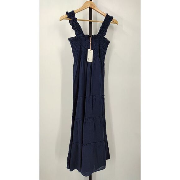 Quince Dresses & Skirts - Quince 100% European Linen Smocked Midi Dress Deep Navy Basic Sleeved M